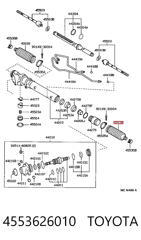 Osłona mechanizmu kierowniczego (maglownicy) 4553626010 Toyota