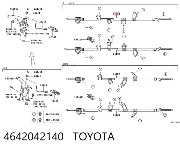 Linka hamulca ręcznego tylna prawa 4642042140 Toyota