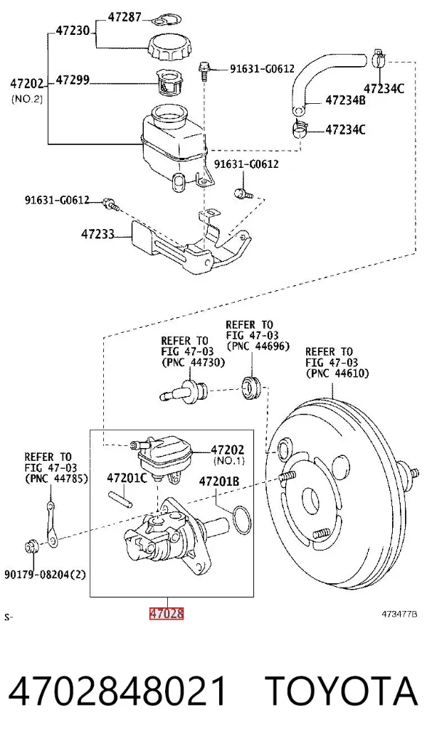 Główny cylinder hamulców 4702848021 Toyota