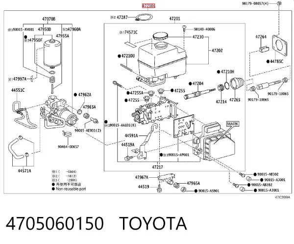 Główny cylinder hamulców 4705060150 Toyota