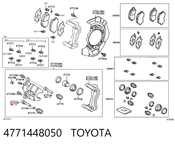 Prowadnica zacisku przedniego dolna 4771448050 Toyota