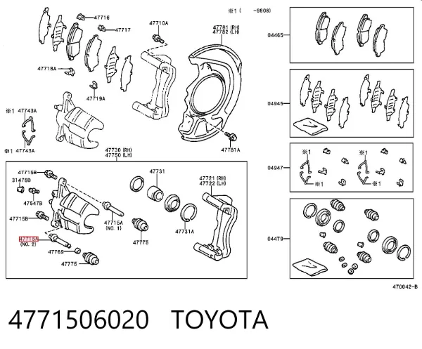 Prowadnica zacisku przedniego dolna 4771506020 Toyota
