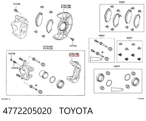 Jarzmo zacisku hamulcowego przedniego 4772205020 Toyota