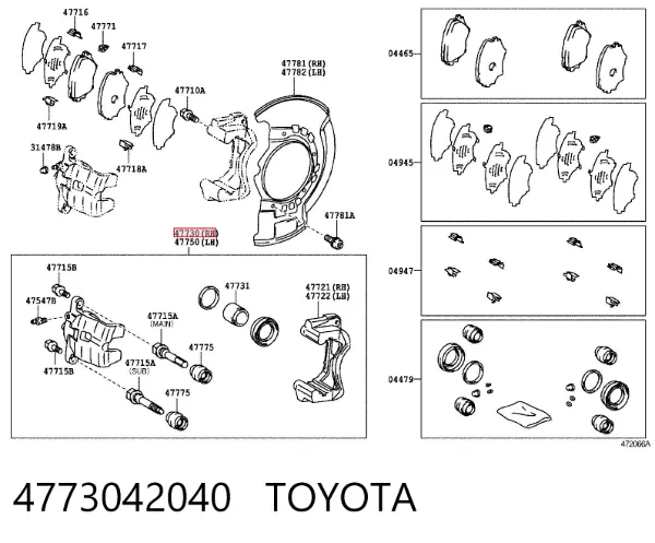 Zacisk hamulcowy przedni prawy 4773042040 Toyota