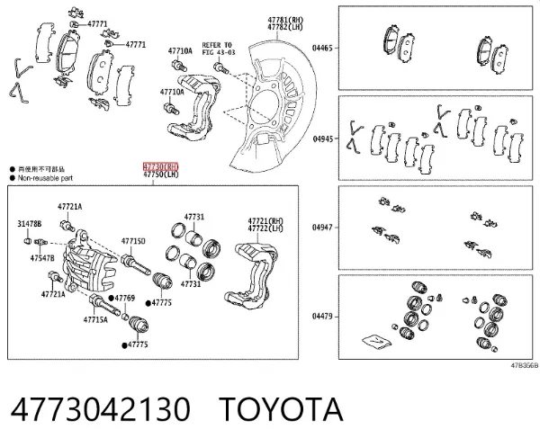 Zacisk hamulcowy przedni prawy 4773042130 Toyota