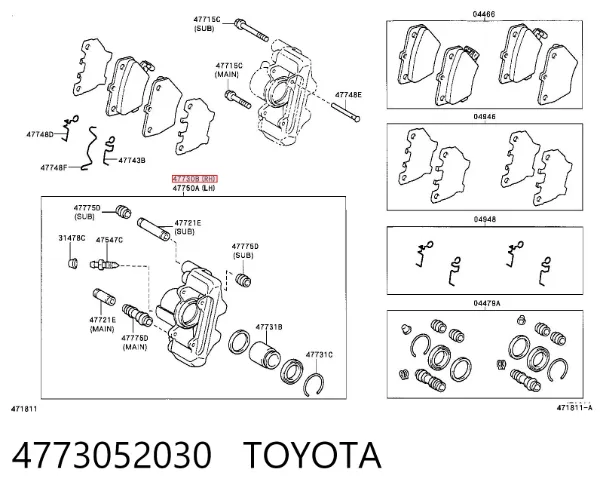 Zacisk hamulcowy tylny prawy 4773052030 Toyota