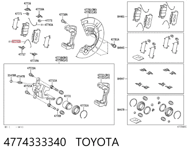 Zestaw naprawczy klocków hamulcowych 4774333340 Toyota
