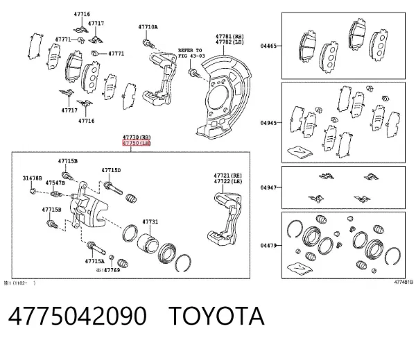 Zacisk hamulcowy przedni lewy 4775042090 Toyota