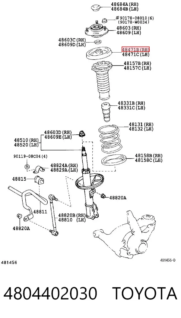 Pierścień gumowy sprężyny przedniej górny 4804402030 Toyota