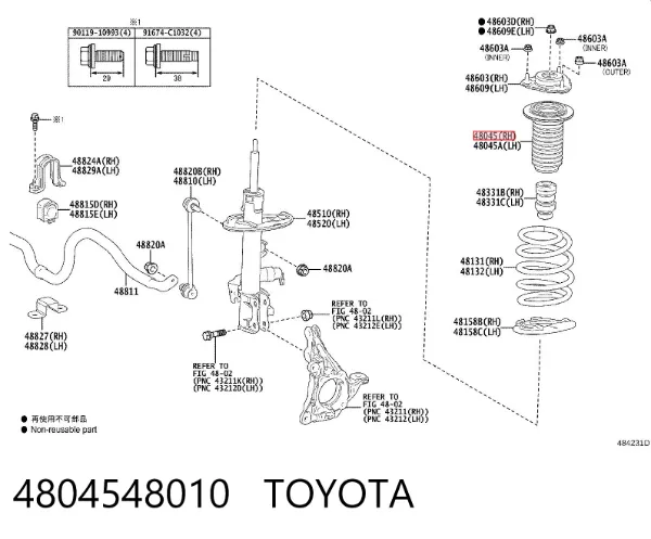 Gniazdo sprężyny przedniej 4804548010 Toyota