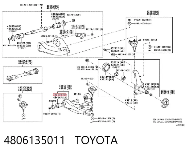 Silentblock przedniego wahacza dolnego 4806135011 Toyota