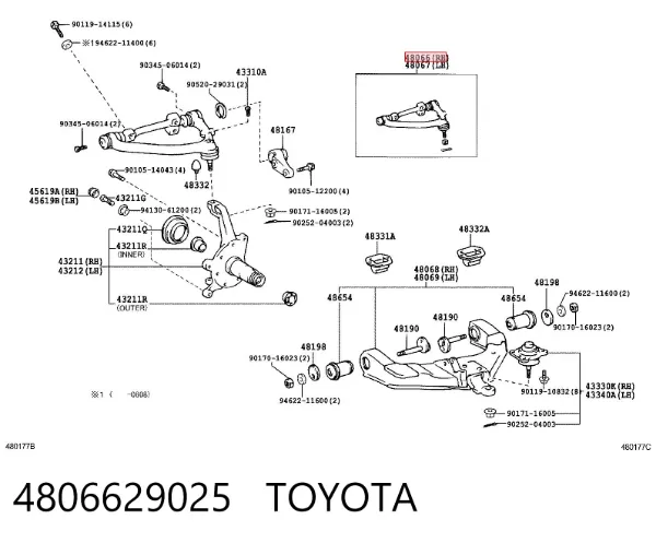 Wahacz zawieszenia przedniego prawy górny 4806629025 Toyota