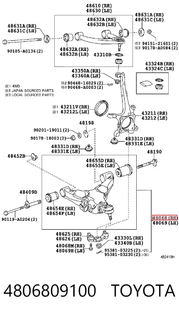 Wahacz zawieszenia przedniego dolny prawy 4806809100 Toyota