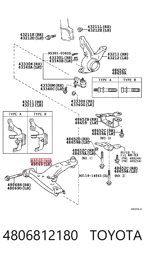 Wahacz zawieszenia przedniego dolny prawy 4806812180 Toyota