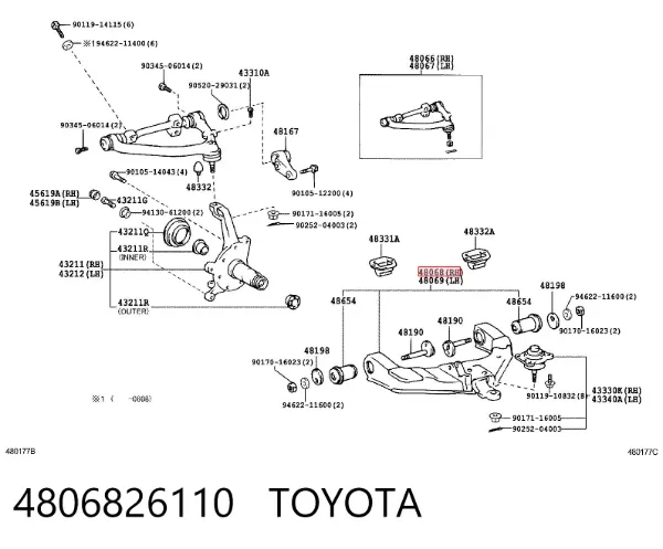 Wahacz zawieszenia przedniego dolny prawy 4806826110 Toyota