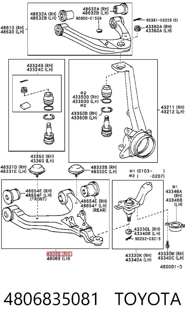Wahacz zawieszenia przedniego dolny prawy 4806835081 Toyota