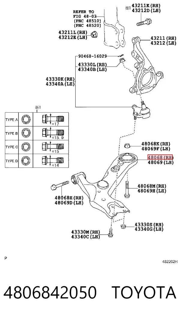 Wahacz zawieszenia przedniego dolny prawy 4806842050 Toyota