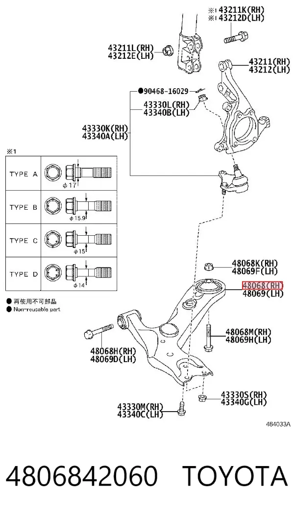 Wahacz zawieszenia przedniego dolny prawy 4806842060 Toyota
