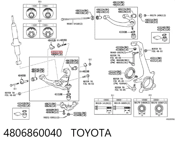 Wahacz zawieszenia przedniego dolny prawy 4806860040 Toyota