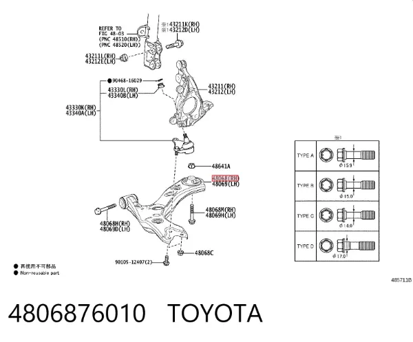 Wahacz zawieszenia przedniego dolny prawy 4806876010 Toyota