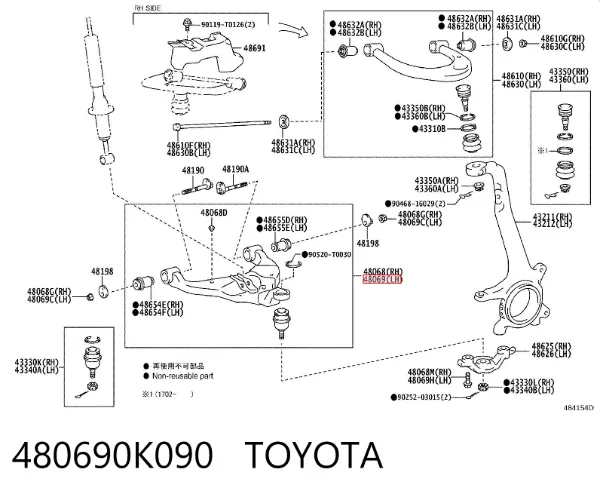 Wahacz zawieszenia przedniego dolny lewy 480690K090 Toyota