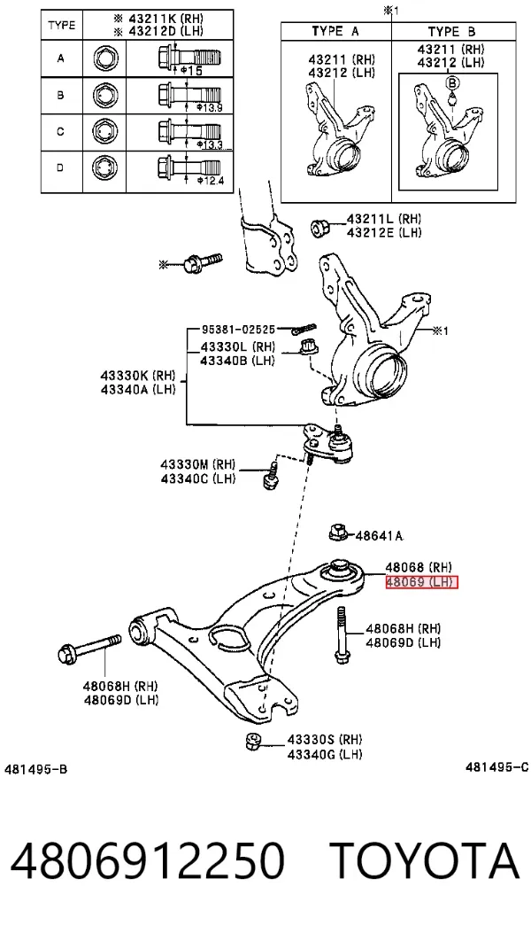 Wahacz zawieszenia przedniego dolny lewy 4806912250 Toyota