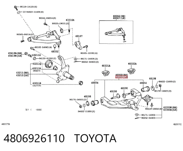 Wahacz zawieszenia przedniego dolny lewy 4806926110 Toyota