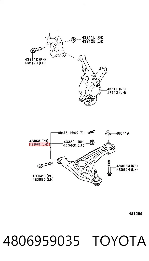 Wahacz zawieszenia przedniego dolny lewy 4806959035 Toyota