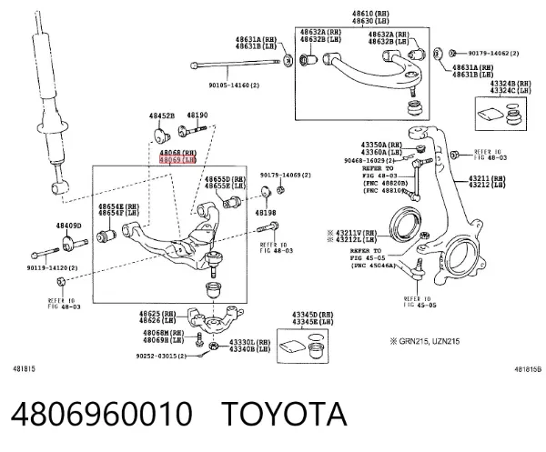 Wahacz zawieszenia przedniego dolny lewy 4806960010 Toyota