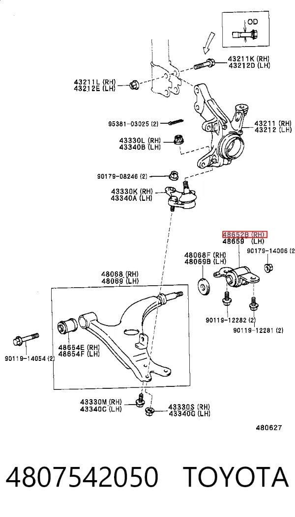 Silentblock przedniego wahacza dolnego 4807542050 Toyota