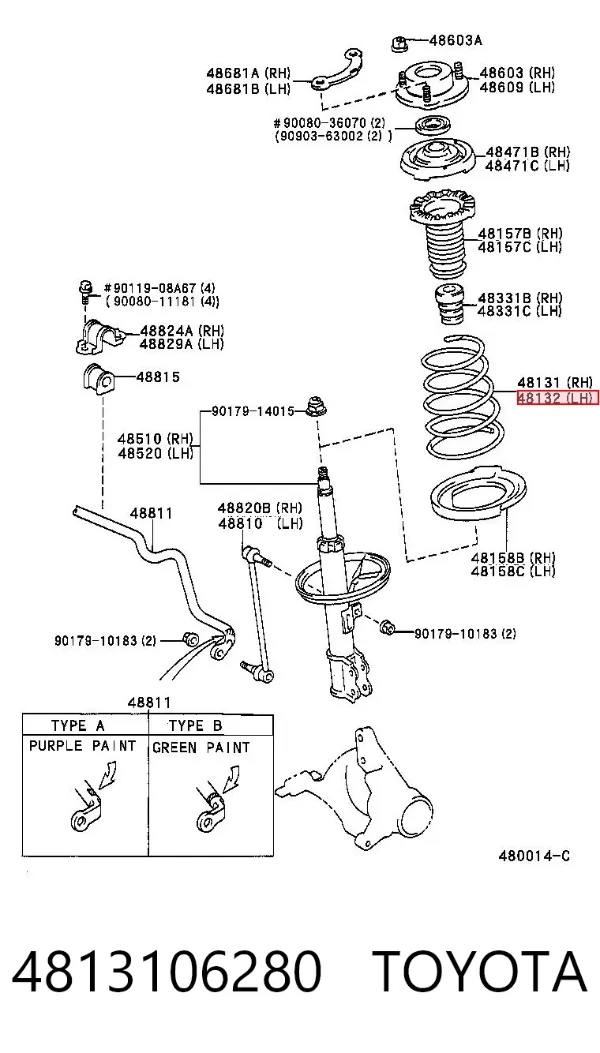 Sprężyna przednia 4813106280 Toyota