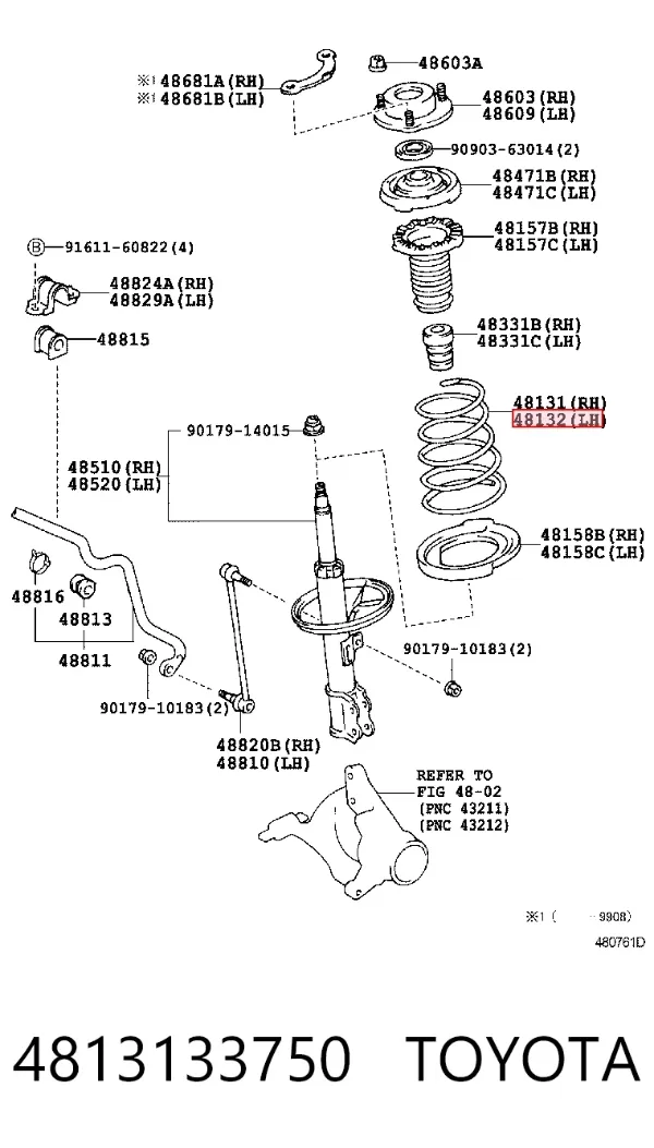 Sprężyna przednia 4813133750 Toyota