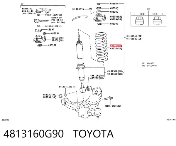 Sprężyna przednia prawa 4813160G90 Toyota