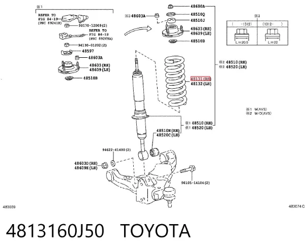 Sprężyna przednia 4813160J50 Toyota