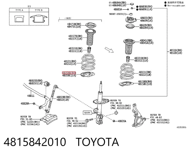 Pierścień gumowy sprężyny przedniej dolny 4815842010 Toyota