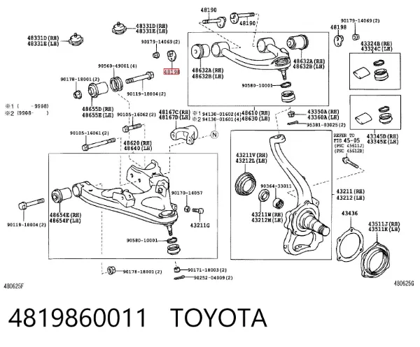 Nakrętka śruby do mocowania przedniego wahacza dolnego 4819860011 Toyota