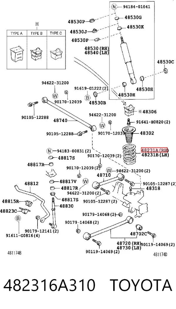 Sprężyna tylna 482316A310 Toyota