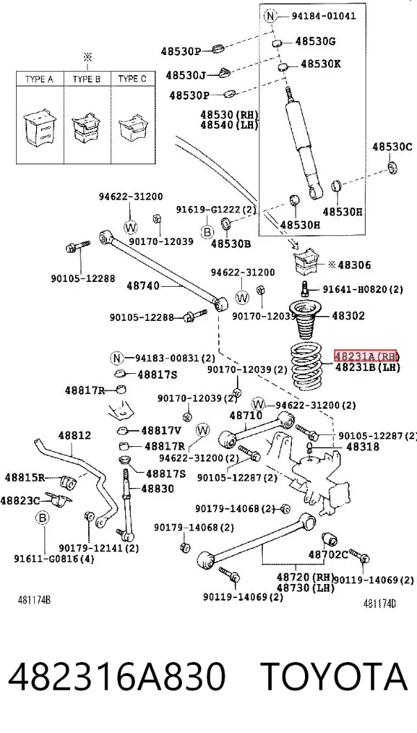 Sprężyna tylna 482316A830 Toyota