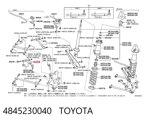Śruba mocowania wahacza tylnego dolnego wewnętrzna 4845230040 Toyota