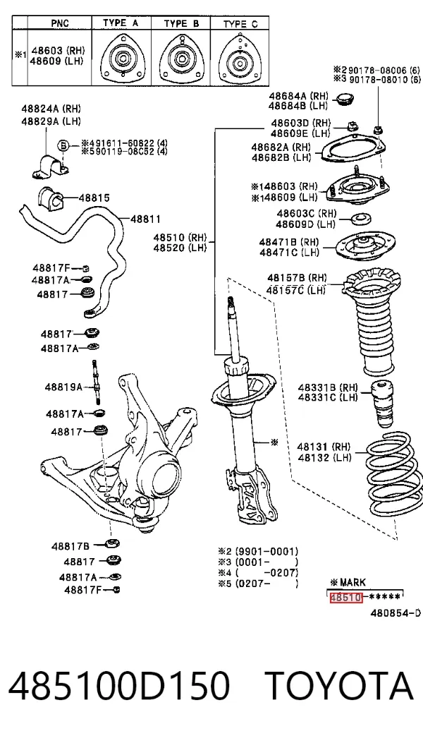 Amortyzator przedni 485100D150 Toyota