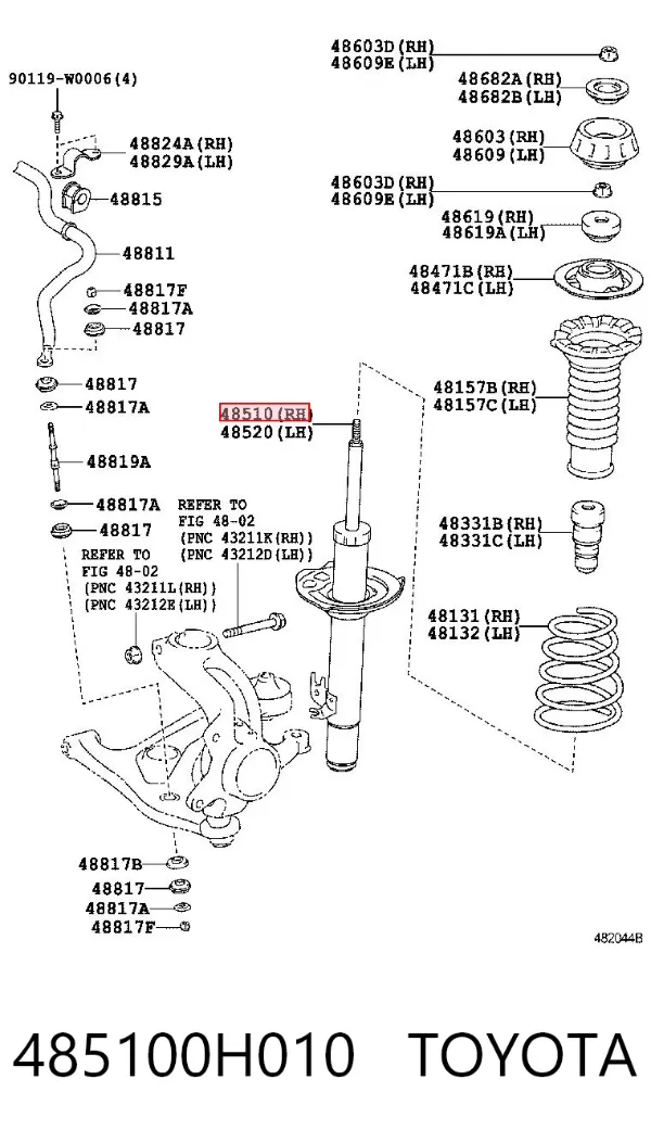 Amortyzator przedni prawy 485100H010 Toyota