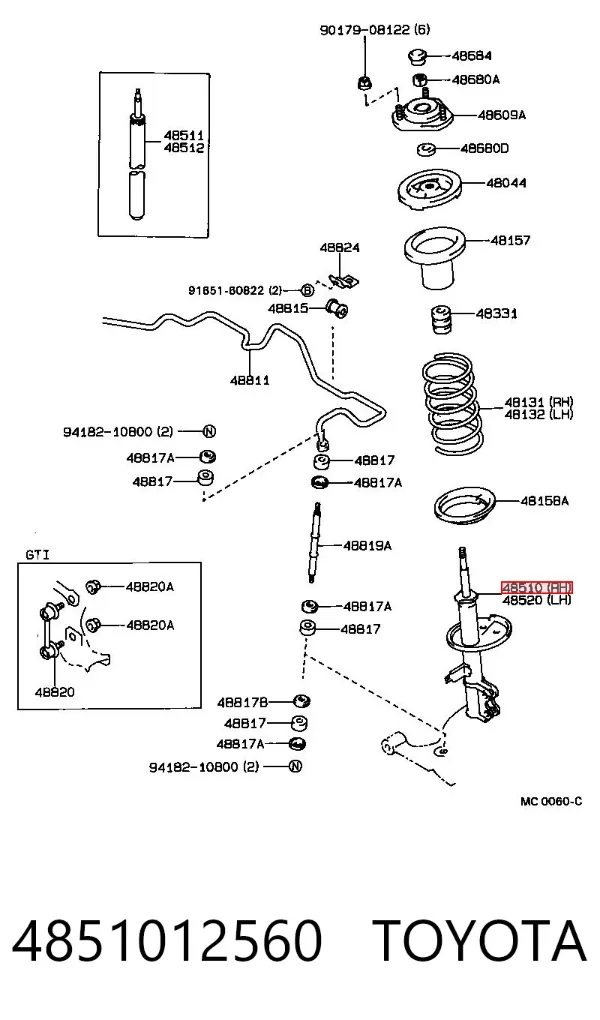 Amortyzator przedni prawy 4851012560 Toyota