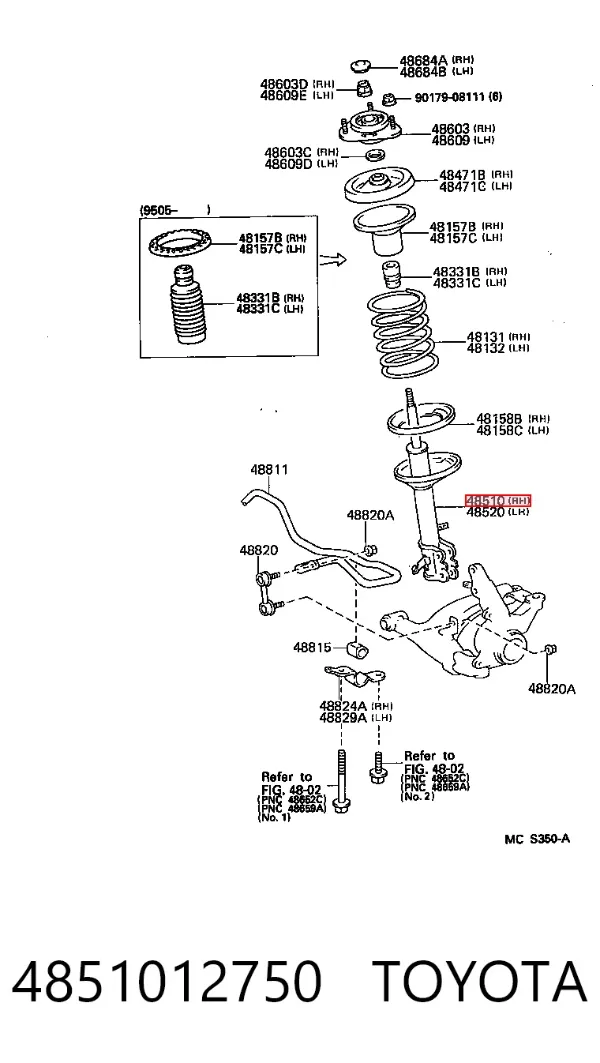 Amortyzator przedni prawy 4851012750 Toyota