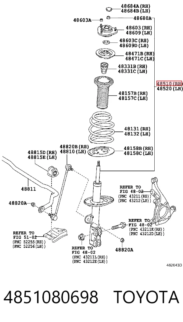 Amortyzator przedni prawy 4851080698 Toyota