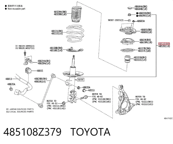 Amortyzator przedni prawy 485108Z379 Toyota