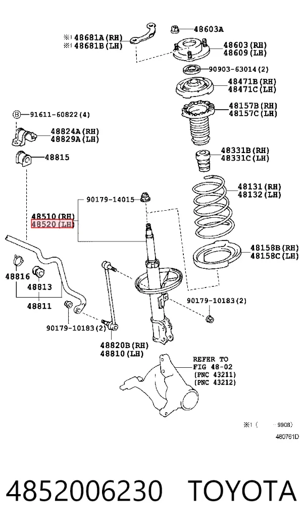 Amortyzator przedni lewy 4852006230 Toyota
