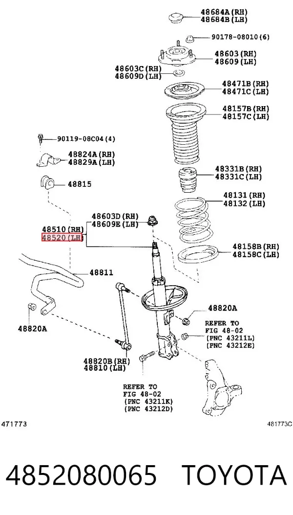 Amortyzator przedni lewy 4852080065 Toyota