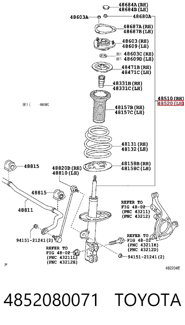 Amortyzator przedni lewy 4852080071 Toyota