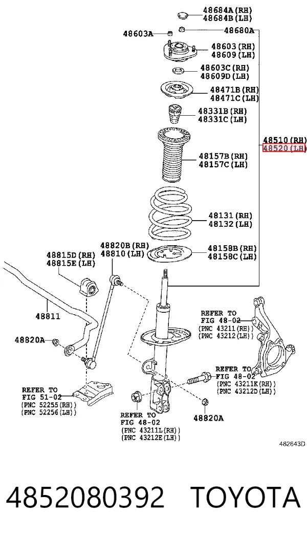 Amortyzator przedni lewy 4852080392 Toyota