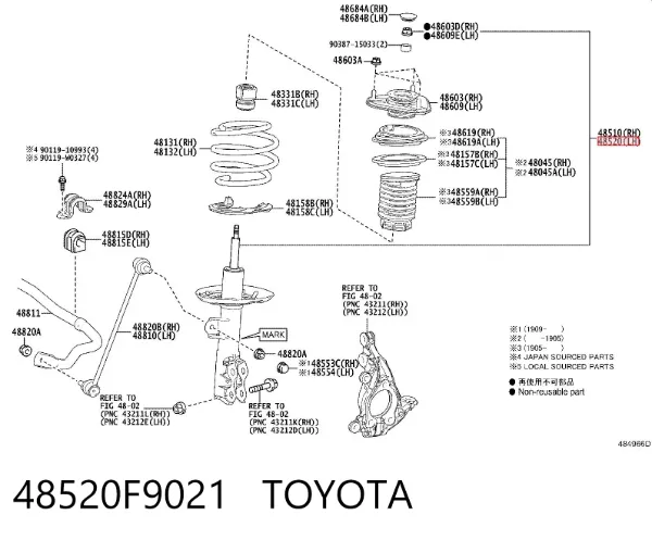 Amortyzator przedni lewy 48520F9021 Toyota